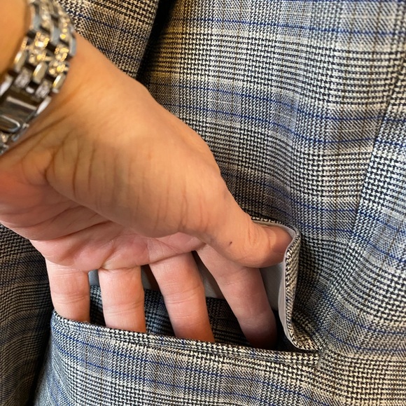 RW&CO Women's Single Breasted Fitted Tailored Blazer Grey Blue Plaid 14 Academia - Picture 4 of 16